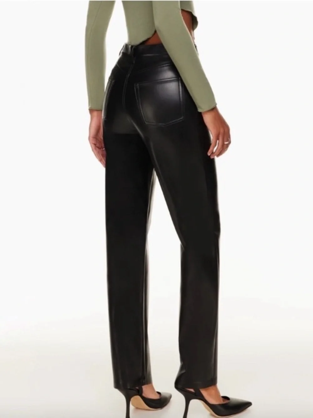 Wilfred Melina High Waisted Vegan Leather Straight Leg Pant Size 8 Black Aritzia
